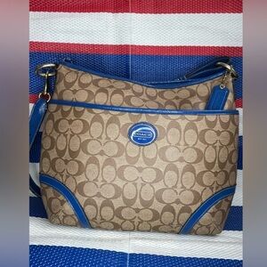 🎉✨ Coach Peyton File Signature Monogram Bag - Royal Blue Trim - EST 1941 - VTG